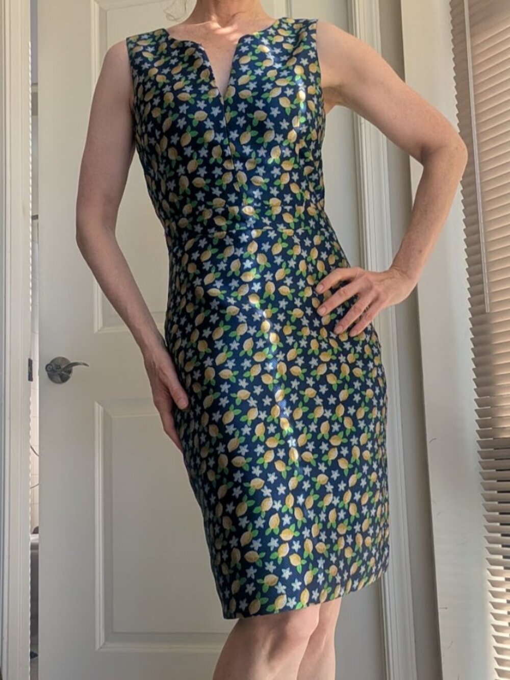 J Crew sleeveless tailored dress with cheerful lemon motif